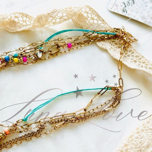 FREE PEOPLE Starry Celestial Multi Layer Gold Necklace In Multicolor NWT - Picture 6 of 6